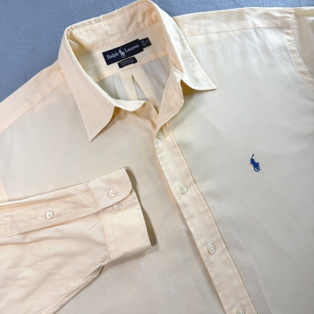 Ralph Lauren Yarmouth Shirt Mens 17.5 32/33 Yellow Pinstripe 100% Cotton Preppy